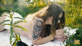 OLD4K. Girl tempts old man and gets it on with him in the greenery - 4 image