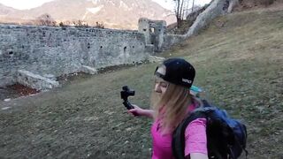 Caught! recognized by strangers while hiking in the mountains! Now I'm already fucking in a castle! - 4 image