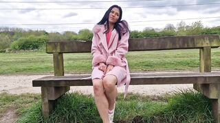 Nicky Brill no panties and see through dress in public and peeing - 2 image