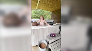 Cabin Outdoor Dirty Blonde Petite First Time Hot Tub Sex Full Tape - 4 image