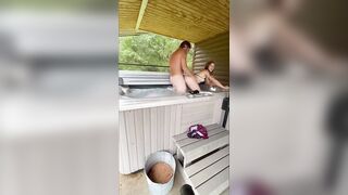 Cabin Outdoor Dirty Blonde Petite First Time Hot Tub Sex Full Tape - 6 image