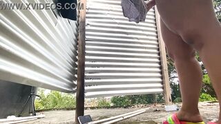 Katrina recording herself in the outdoor dressing room - 10 image
