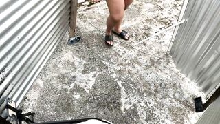 Katrina recording herself in the outdoor dressing room - 14 image