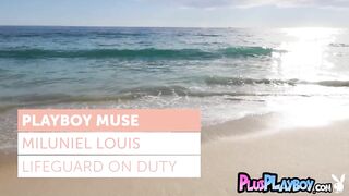 Stunning perfect tits MILF lifeguard Miluniel Louis posing on the beach - 4 image