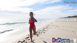 Stunning perfect tits MILF lifeguard Miluniel Louis posing on the beach - 6 image