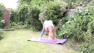 Auntjudys - Busty Blonde MILF Eva May - Hot Outdoor Yoga Workout - 1 image