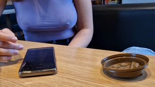 I flash my natural breasts in public at a McDonald's restaurant - 1 image