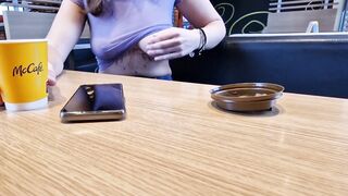 I flash my natural breasts in public at a McDonald's restaurant