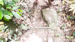 Wild Sex in the Forest Ended with a Strong Cumshot in the Green-eyed Girl's Mouth - 9 image