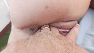 Close up outdoor pussy play and insertion of sunscreen bottle - 7 image