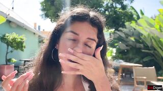 Cum on a girl's face in a public cafe - She eats lunch with cum on her face! - Cumwalk - 13 image