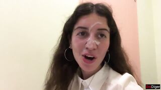 Cum on a girl's face in a public cafe - She eats lunch with cum on her face! - Cumwalk - 5 image