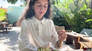 Cum on a girl's face in a public cafe - She eats lunch with cum on her face! - Cumwalk - 7 image