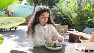 Cum on a girl's face in a public cafe - She eats lunch with cum on her face! - Cumwalk - 8 image