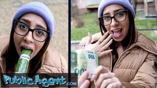 Public Agent Ale Danger demonstrating how far she can deepthroat a big fat cock - 1 image