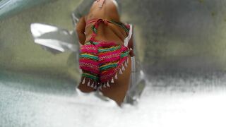 Woman recorded in outdoor booth (IN PUBLIC) - 4 image