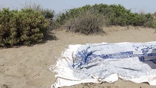 French brunette milf masturbating and squirting sex on the beach! - 14 image
