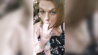 Bbw on her knees public forest dildo riding solo female masturbation - 4 image