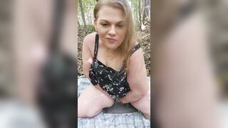 Bbw on her knees public forest dildo riding solo female masturbation - 9 image