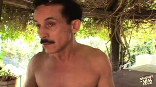 The Blonde Massages Her Asshole Outside Till He Comes to Stretch It with His Cock