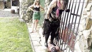 Curvy Mistress jumps on slave thighs - Severe trampling in the Castle - 10 image