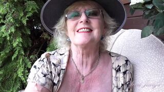 Auntjudys - 66yo Hairy Mature GILF Mrs. Claire Sucks Your Cock in the Garden (pov) - 1 image