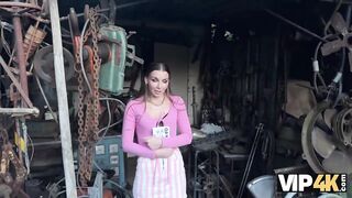 VIP4K. Good fuck in the backyard with a debtor in leather lingerie