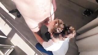 dickflash in a hotel where a maid comes through the balcony and gets cum on her tits - 12 image
