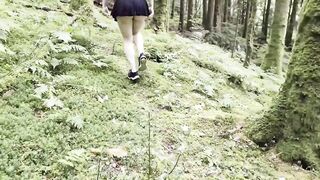 EXPOSING HERSELF IN PUBLIC walking nude in the forest short skirt and no panties - 7 image