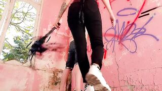 Time for punishment! This slave is getting spanked for his disobedience.