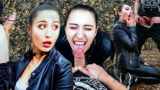 Leather Leggins Brunette Facefucked And Facialized Outdoors - 1 image