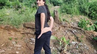 A cute slim Latina girl walks outdoors and flashes her big boobs and ass - 11 image