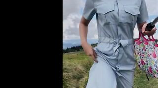 Unbuttoning clothes and panties outdoors. - 7 image