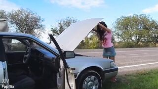 Sexy Hairy MILF Rides Gear Stick During Car Breakdown - 4 image