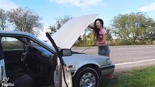 Sexy Hairy MILF Rides Gear Stick During Car Breakdown - 6 image