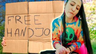 Brunette Hippie Jerks Me Off for Free in a Tent - 1 image