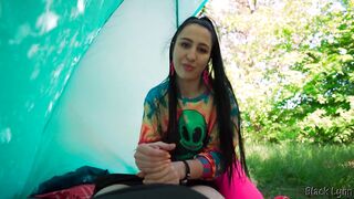 Brunette Hippie Jerks Me Off for Free in a Tent - 10 image