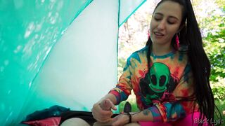 Brunette Hippie Jerks Me Off for Free in a Tent - 3 image