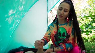 Brunette Hippie Jerks Me Off for Free in a Tent - 5 image