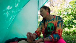 Brunette Hippie Jerks Me Off for Free in a Tent - 6 image