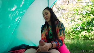 Brunette Hippie Jerks Me Off for Free in a Tent - 8 image