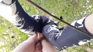 Femdom pegging. Strap-on in slave's ass outdoors in the bushes. - 11 image