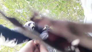 Femdom pegging. Strap-on in slave's ass outdoors in the bushes. - 6 image