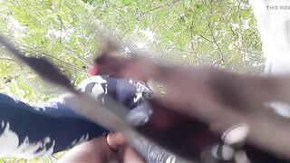 Femdom pegging. Strap-on in slave's ass outdoors in the bushes. - 7 image