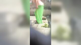 The stepbrother saw his older stepsister bathing in the open bathroom