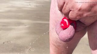 Piss in a chastity cage outdoors in front of his wife - 8 image