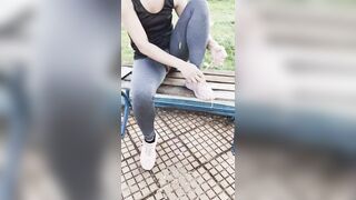 Showing off her pussy with ripped yoga pants - 13 image