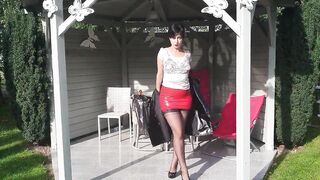 MacIntosh coat in the garden