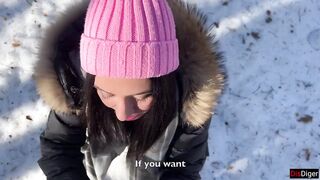 Real Sex in Winter Snowy Forest with Cum in Pussy - Creampie - 3 image