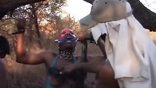 Big boobed black German chick tied and fucked in outdoor threesome - 13 image